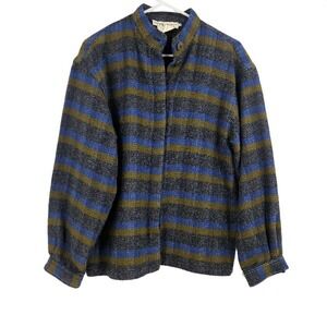Vintage Giorgio Armani Womens Jacket Brown Blue Wool Button Down Shacket Sz 8/10